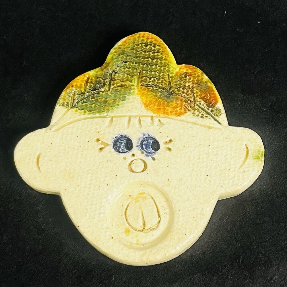 whimsy ceramic face spoon rest handmade 70s-90s studio pottery‎ american folk